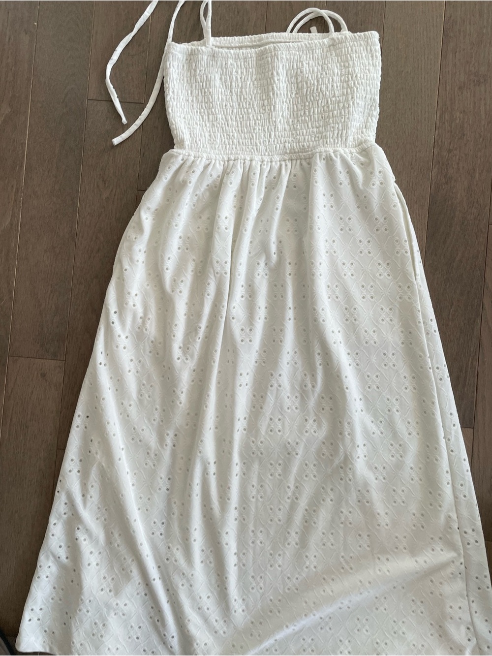 A.C.W. White Eyelet Smocked Halter Midi Dress S - Picture 5 of 9